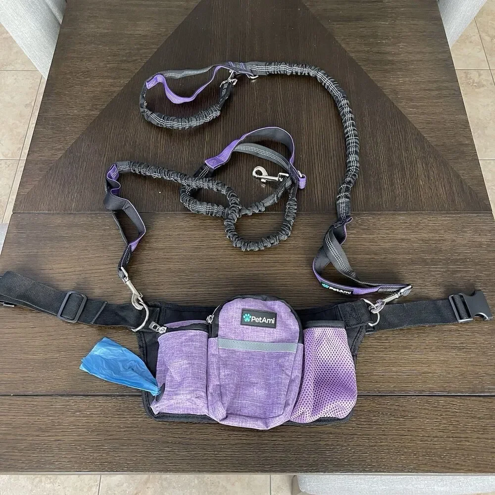 PetAmi Premium Hands Free Dog Leash For Up To 2 Dogs Adjustable Waist Belt Fanny